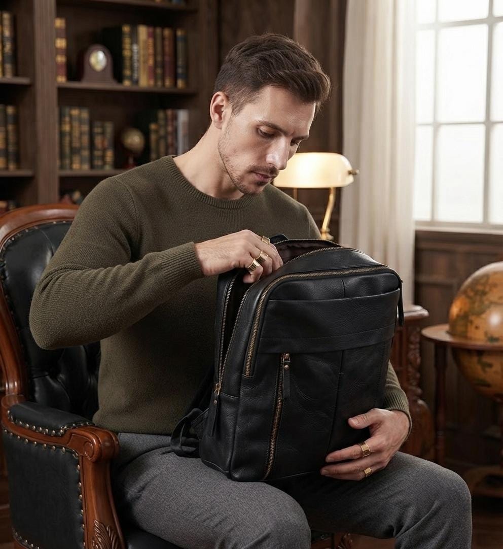 Handcrafted Tuscan Leather Backpack, Professional Laptop Travel Rucksack, Men Women Daypack