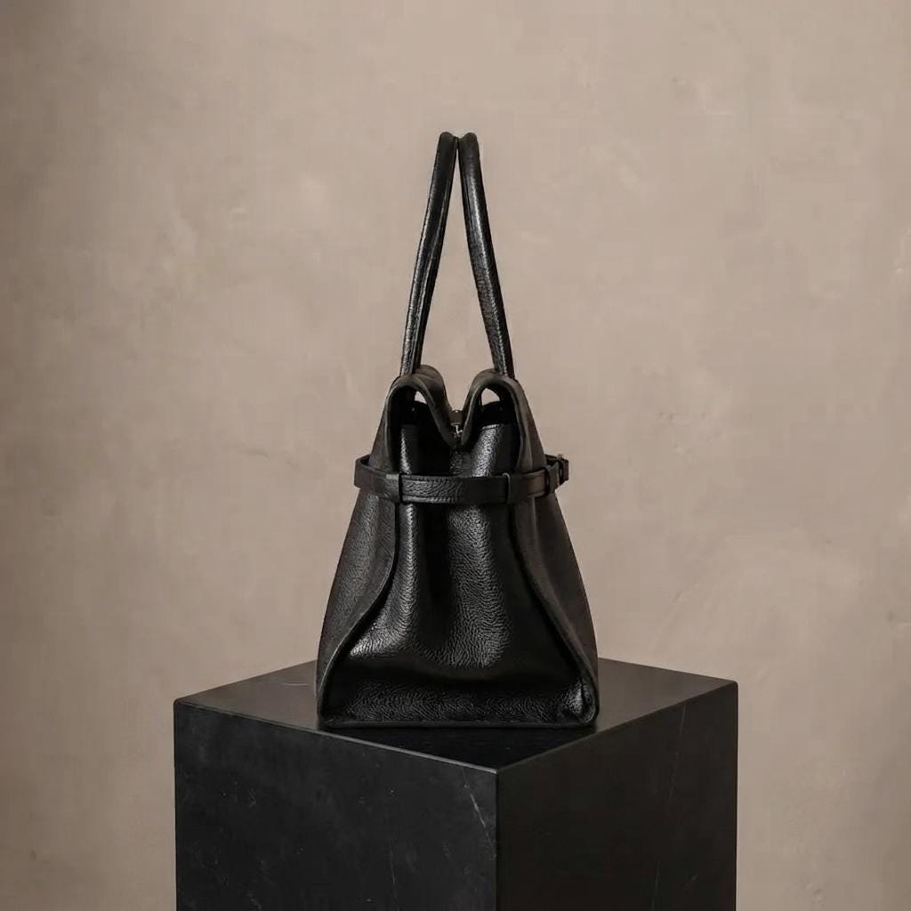 Genuine Leather Structured Work Tote, Minimalist Everyday Handbag, Quiet Luxury Bag