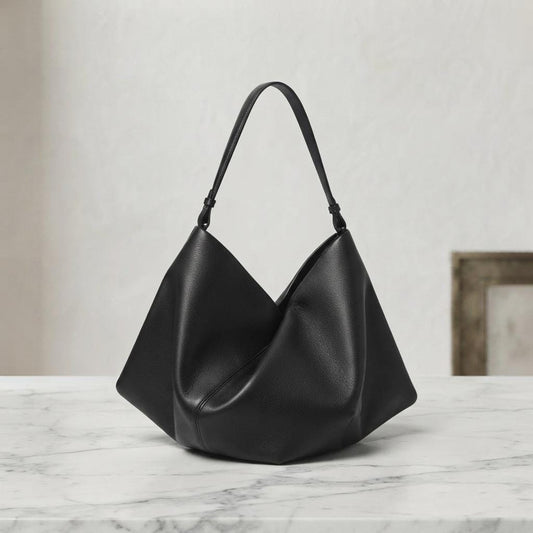 Structured Split Leather Tote Bag, Minimalist Everyday Shoulder Handbag