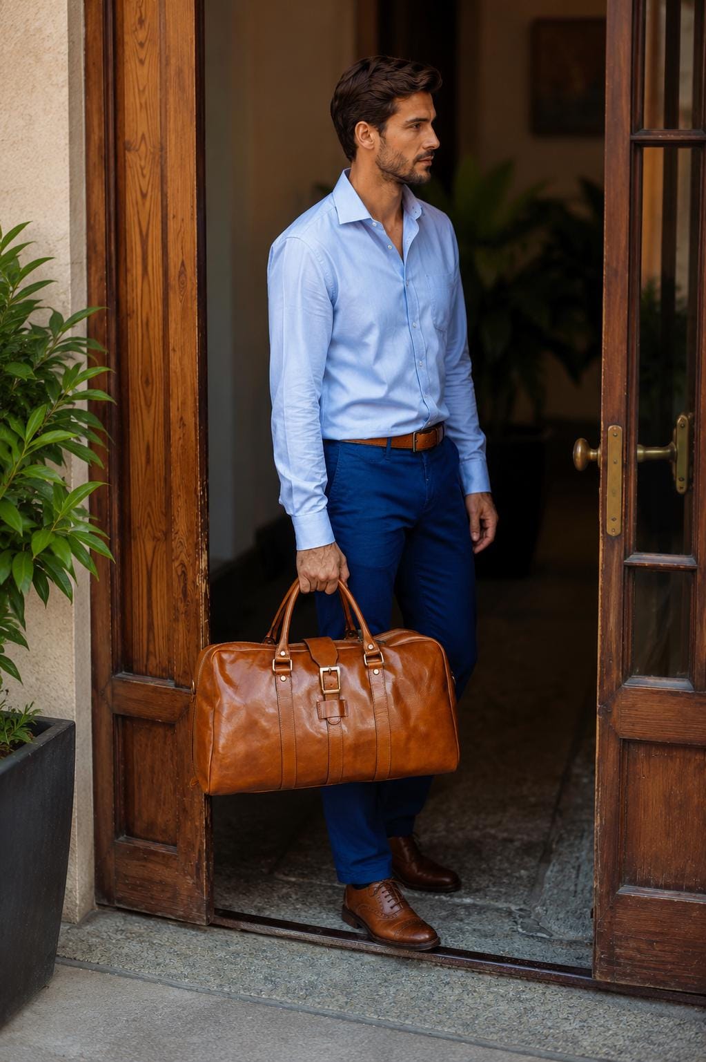 Handcrafted Italian Leather Duffle Bag, Weekender Travel Carry On Overnight Bag