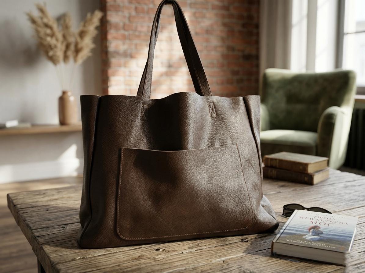 Modern Minimalist Leather Shopper, Spacious Dark Brown Tote Bag