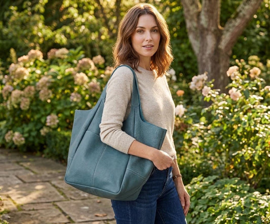 Oversized Navy Blue Leather Tote Bag, Soft Slouchy Weekender Travel Carryall