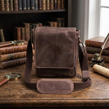 Vintage Distressed Leather Crossbody Bag | Genuine Messenger Shoulder Purse