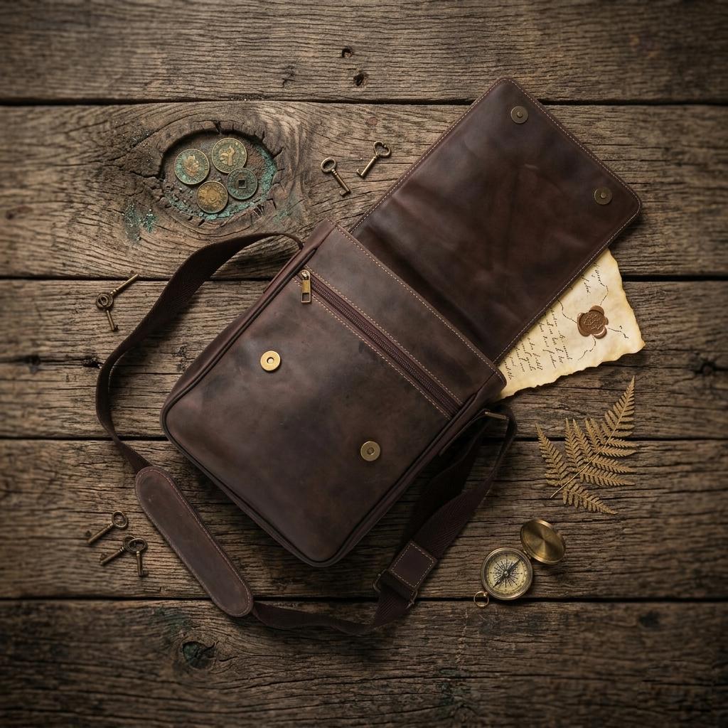 Vintage Distressed Leather Crossbody Bag | Genuine Messenger Shoulder Purse