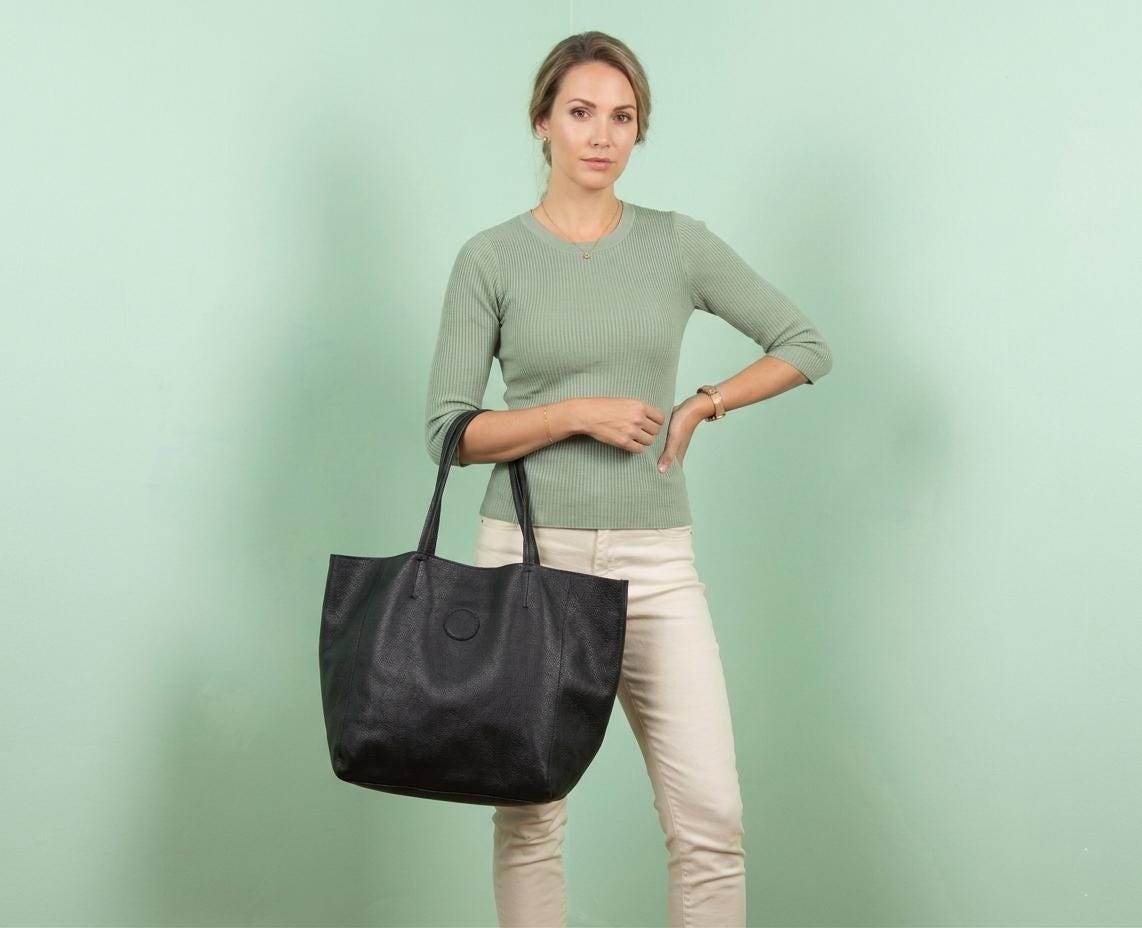 Everyday Slouchy Tote in Full-Grain Leather – Black Edition
