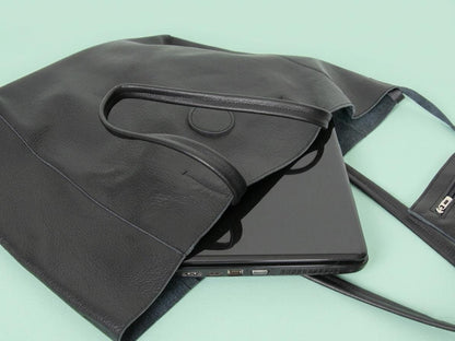 Everyday Slouchy Tote in Full-Grain Leather – Black Edition