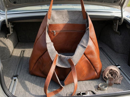 Oversized Leather Weekender Bag | Classic Travel Tote for Men and Women | Large Duffle Bag | Overnight Carry On Luggage | Personalized Gift