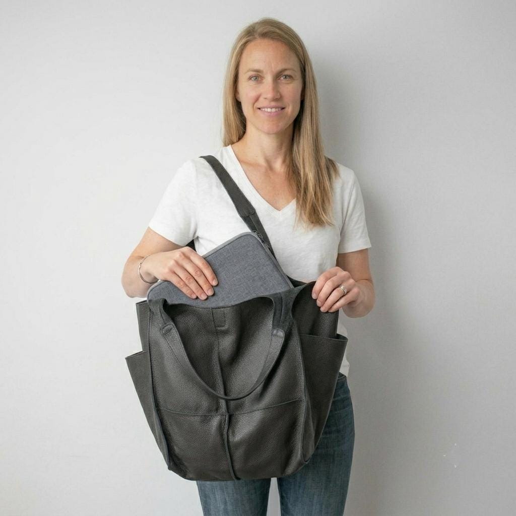 Oversized Black Leather Weekender Tote | Slouchy Shoulder Bag for Everyday Use