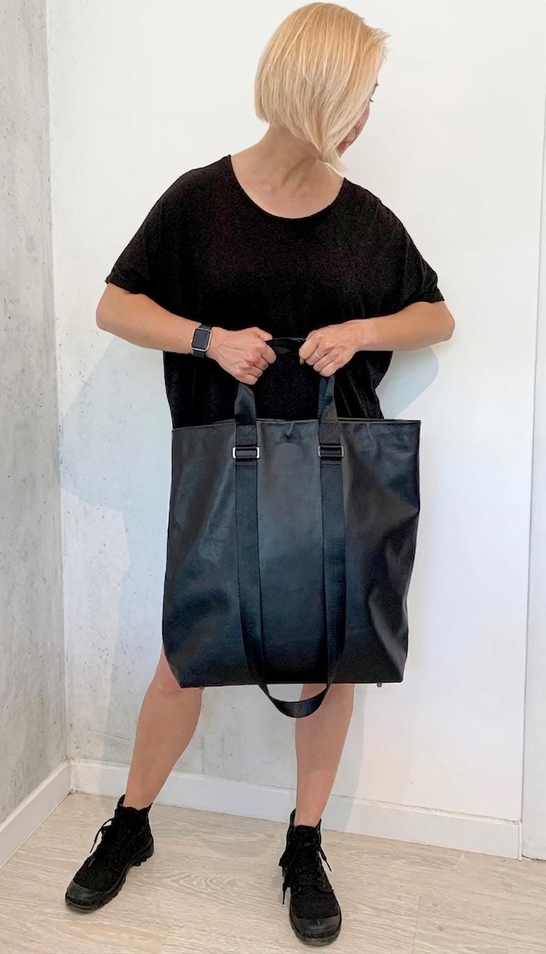 The Ultimate All-Day Shopper: Genuine Soft-Touch Black Leather