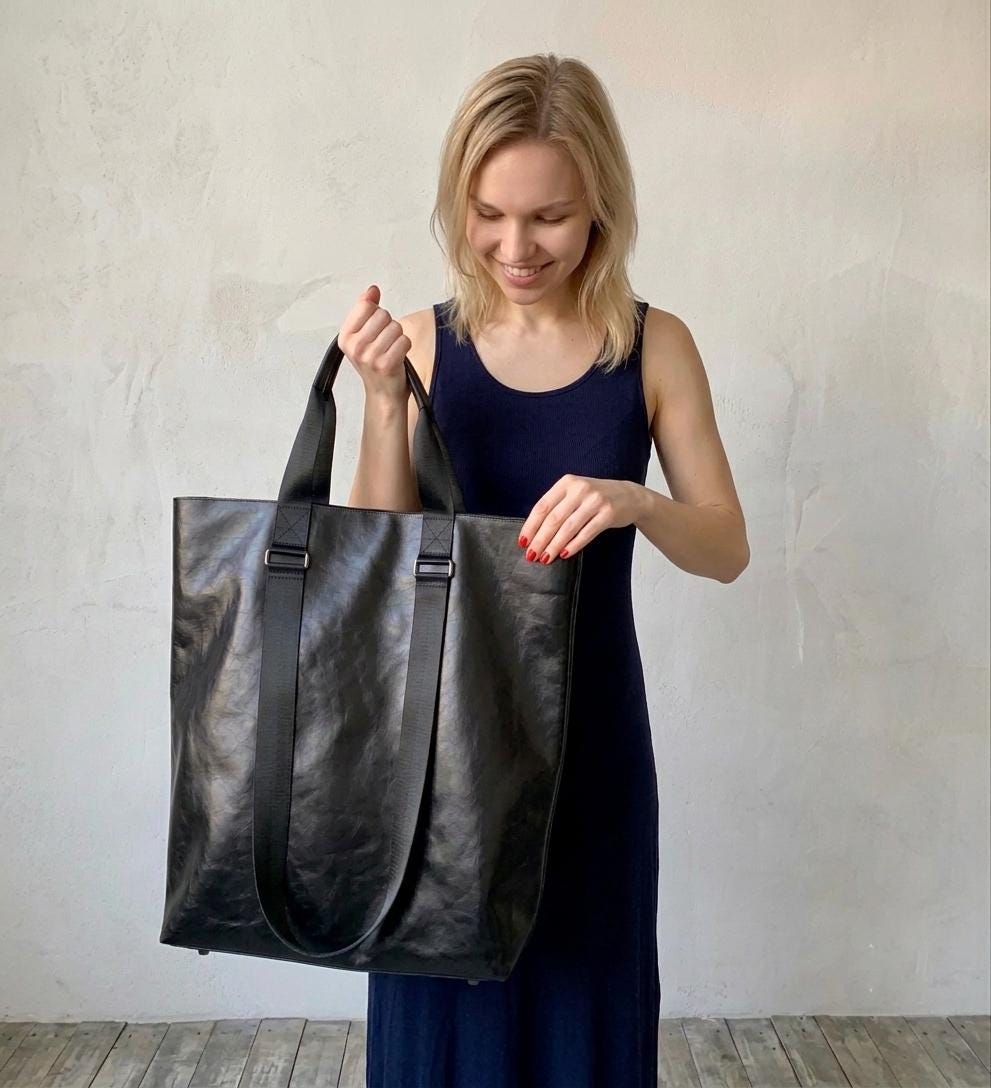 The Ultimate All-Day Shopper: Genuine Soft-Touch Black Leather