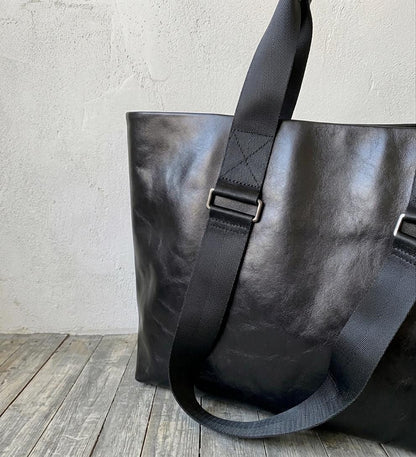 The Ultimate All-Day Shopper: Genuine Soft-Touch Black Leather