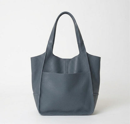 Blue Leather Tote Bag, Oversized Slouchy Shopper, Artisan Handmade Work Purse