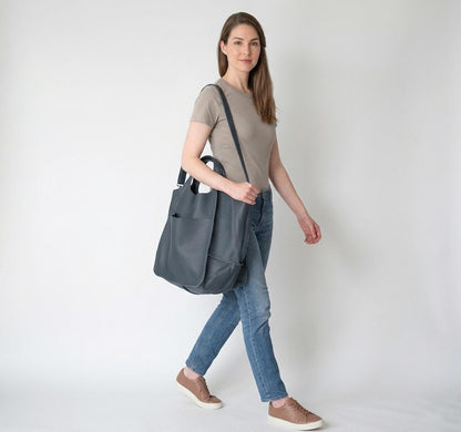Blue Leather Tote Bag, Oversized Slouchy Shopper, Artisan Handmade Work Purse