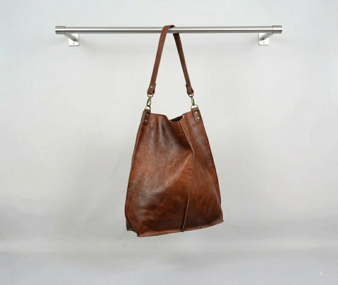Handcrafted Full Grain Leather Hobo Bag, Large Slouchy Shoulder Tote, Minimalist Daily Purse