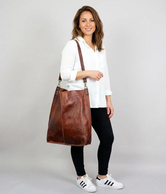 Handcrafted Full Grain Leather Hobo Bag, Large Slouchy Shoulder Tote, Minimalist Daily Purse