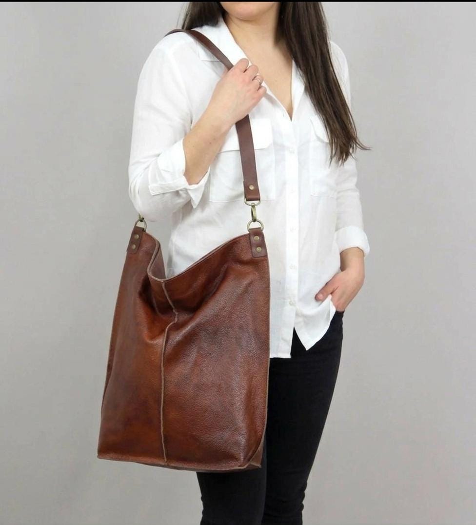 Handcrafted Full Grain Leather Hobo Bag, Large Slouchy Shoulder Tote, Minimalist Daily Purse