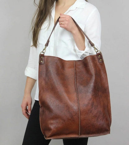 Handcrafted Full Grain Leather Hobo Bag, Large Slouchy Shoulder Tote, Minimalist Daily Purse