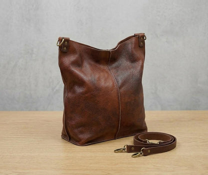 Handcrafted Full Grain Leather Hobo Bag, Large Slouchy Shoulder Tote, Minimalist Daily Purse
