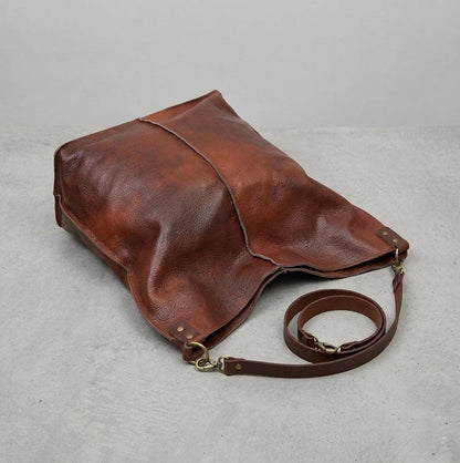 Handcrafted Full Grain Leather Hobo Bag, Large Slouchy Shoulder Tote, Minimalist Daily Purse