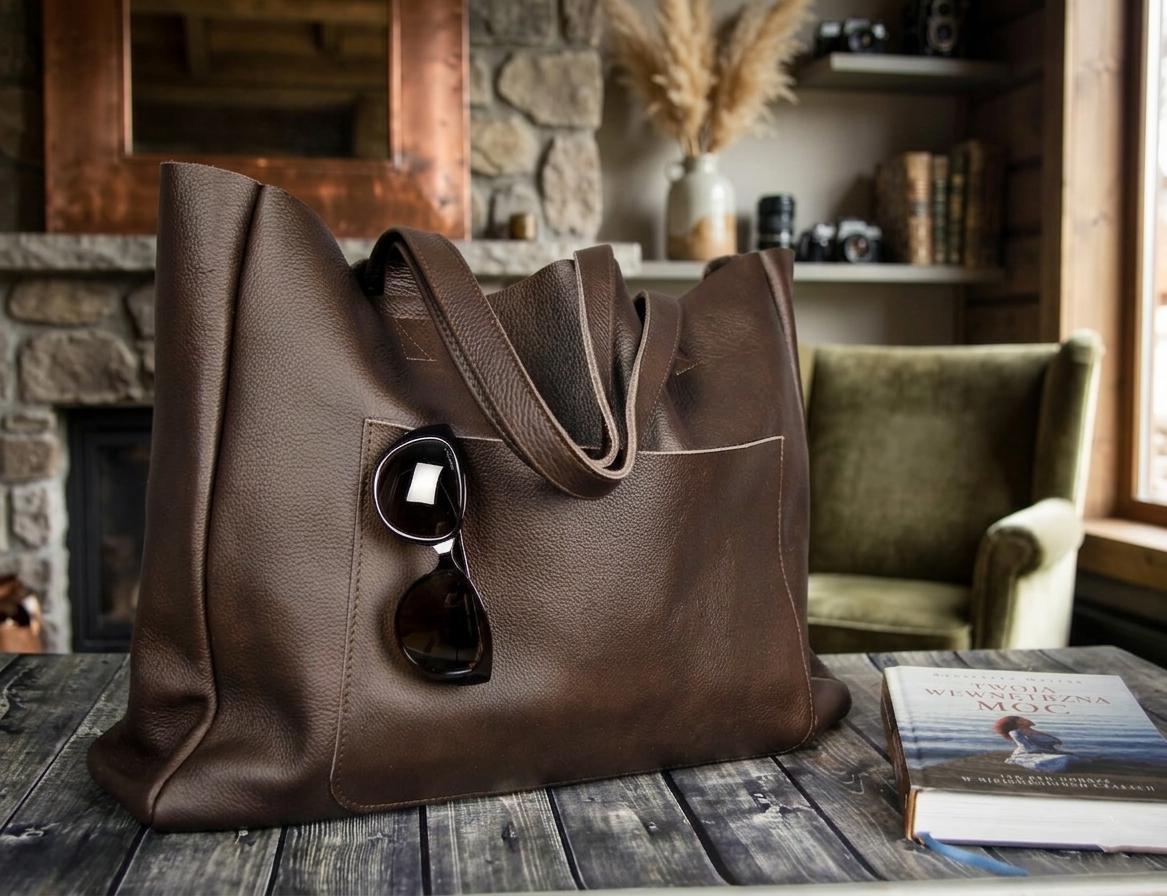 Modern Minimalist Leather Shopper, Spacious Dark Brown Tote Bag