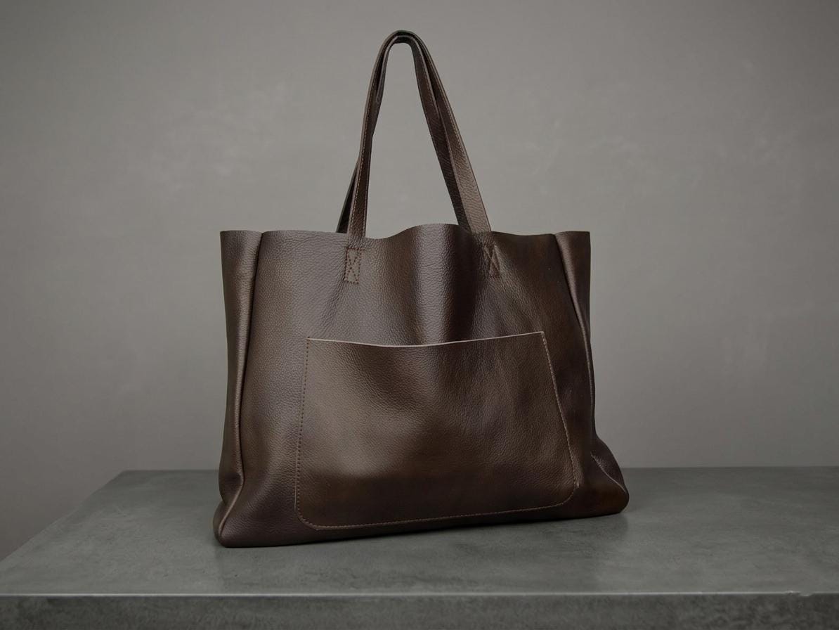 Modern Minimalist Leather Shopper, Spacious Dark Brown Tote Bag