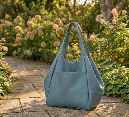 Oversized Navy Blue Leather Tote Bag, Soft Slouchy Weekender Travel Carryall