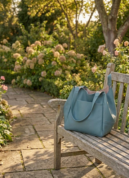 Oversized Navy Blue Leather Tote Bag, Soft Slouchy Weekender Travel Carryall