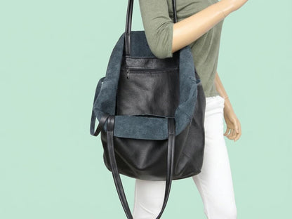 Everyday Slouchy Tote in Full-Grain Leather – Black Edition