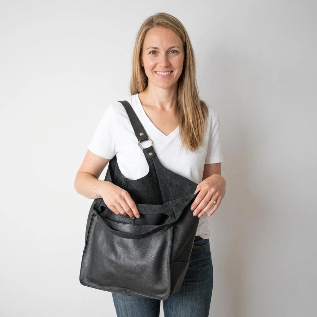 Oversized Black Leather Weekender Tote | Slouchy Shoulder Bag for Everyday Use