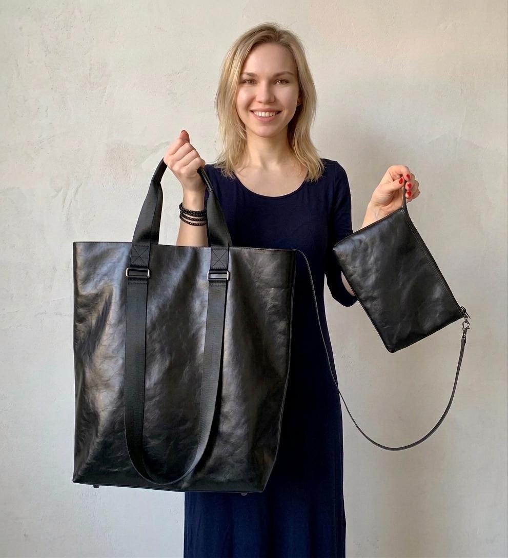 The Ultimate All-Day Shopper: Genuine Soft-Touch Black Leather