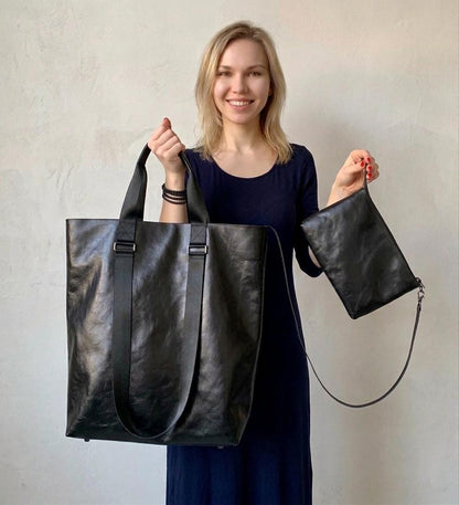 The Ultimate All-Day Shopper: Genuine Soft-Touch Black Leather