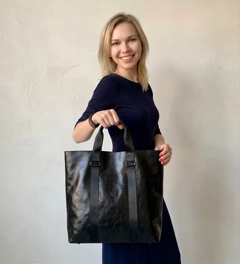 The Ultimate All-Day Shopper: Genuine Soft-Touch Black Leather