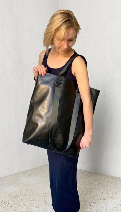The Ultimate All-Day Shopper: Genuine Soft-Touch Black Leather