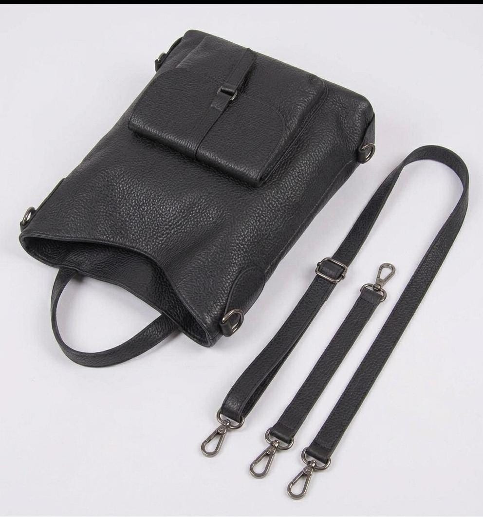 Convertible Black Leather Backpack Purse, Genuine Tote Bag