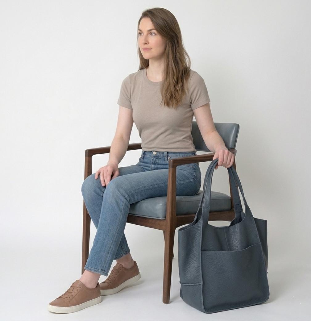 Blue Leather Tote Bag, Oversized Slouchy Shopper, Artisan Handmade Work Purse