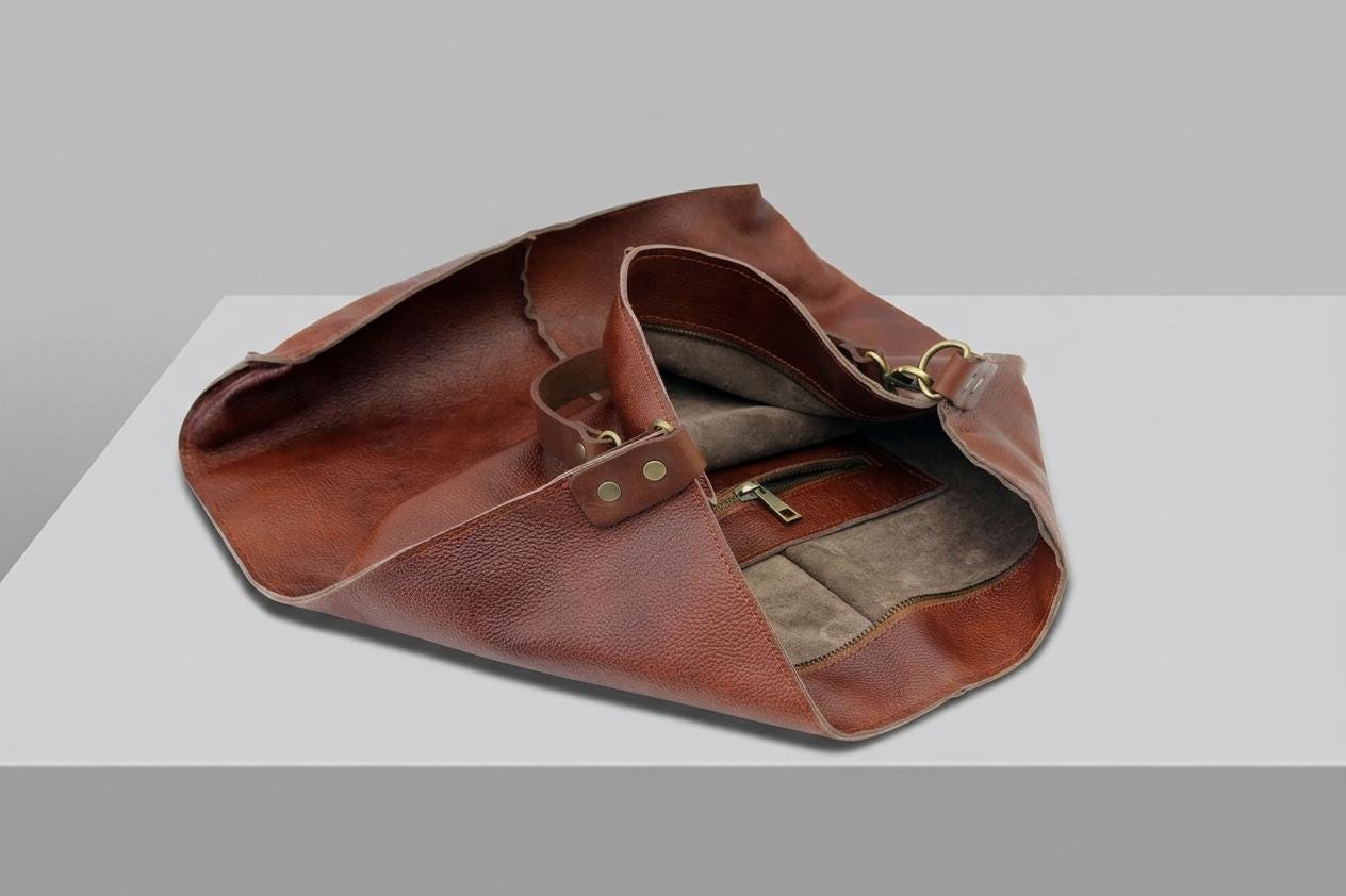 Handcrafted Full Grain Leather Hobo Bag, Large Slouchy Shoulder Tote, Minimalist Daily Purse