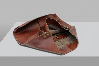 Handcrafted Full Grain Leather Hobo Bag, Large Slouchy Shoulder Tote, Minimalist Daily Purse