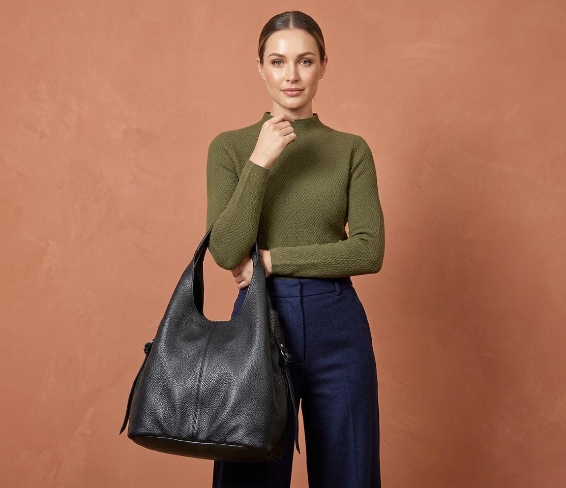 Oversized Black Leather Tote Bag, Genuine Cowhide Shoulder Bag, Work Laptop Purse