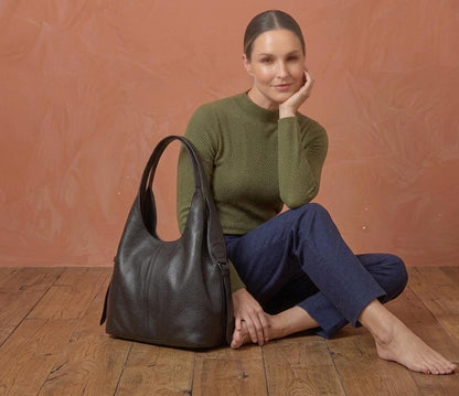 Oversized Black Leather Tote Bag, Genuine Cowhide Shoulder Bag, Work Laptop Purse