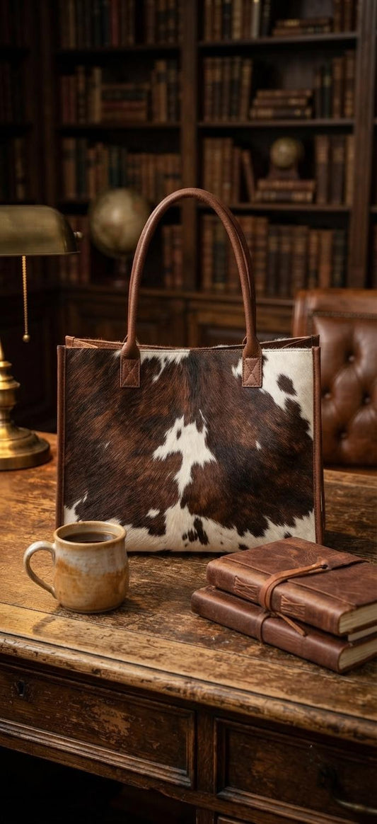 Genuine Hair-on-Hide Leather Tote Bag, Western Cowhide Shoulder Handbag