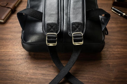Full Grain Black Leather Backpack, Handmade Laptop Bag, Minimalist Commuter Rucksack
