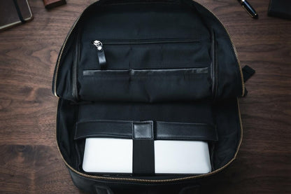 Full Grain Black Leather Backpack, Handmade Laptop Bag, Minimalist Commuter Rucksack