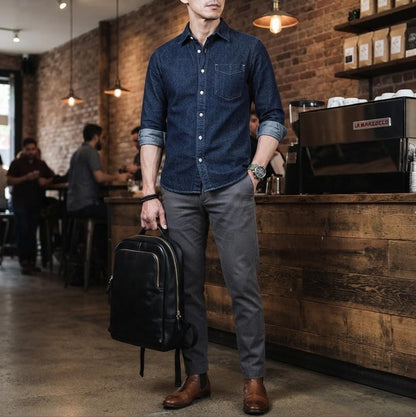 Full Grain Black Leather Backpack, Handmade Laptop Bag, Minimalist Commuter Rucksack