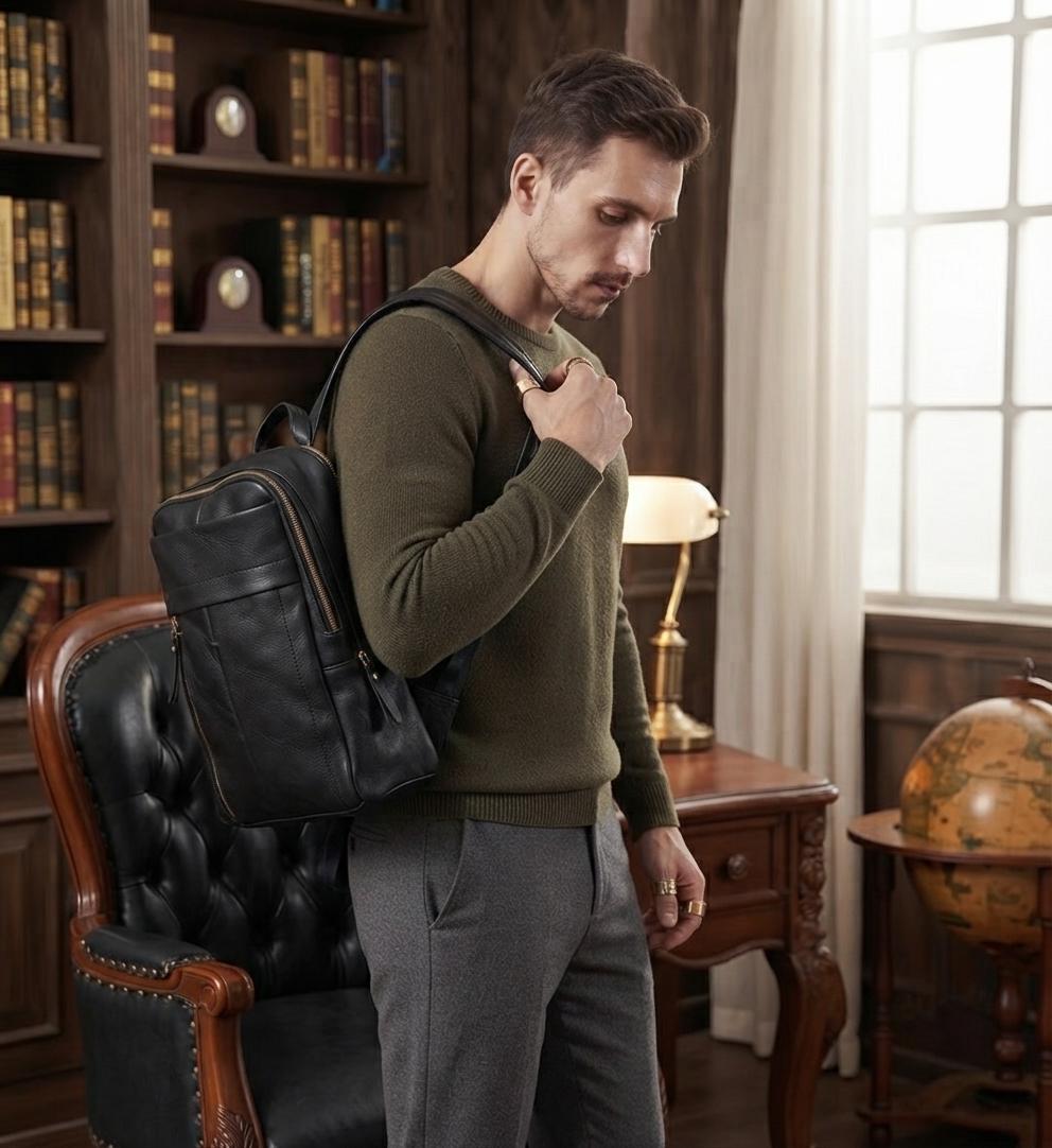 Handcrafted Tuscan Leather Backpack, Professional Laptop Travel Rucksack, Men Women Daypack