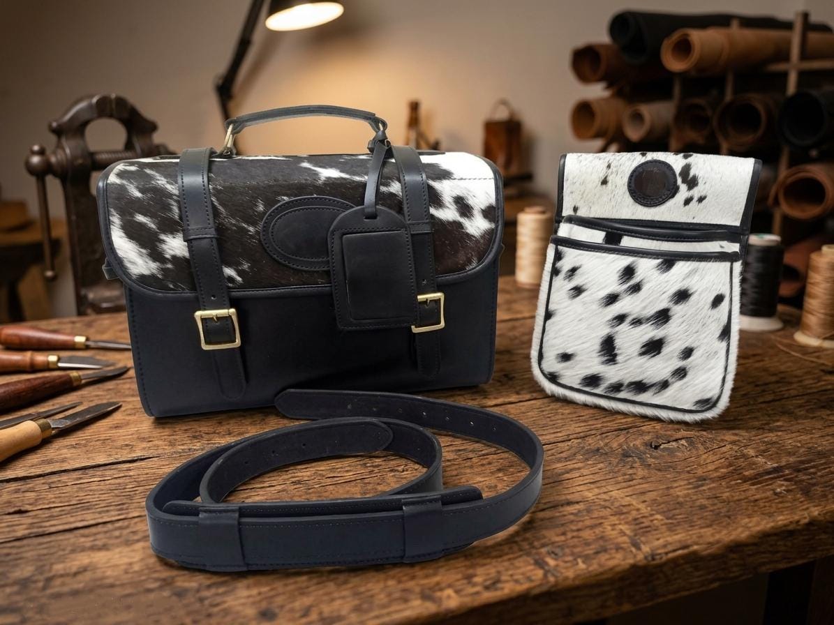 Full Grain Leather Range Bag with Hair-on Hide – Matching Shell Pouch, Belt