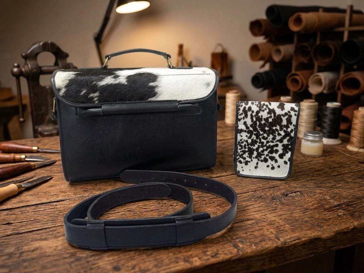 Full Grain Leather Range Bag with Hair-on Hide – Matching Shell Pouch, Belt