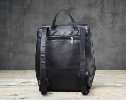 Handmade Full Grain Leather Laptop Backpack – Minimalist Flap Closure Daypack for Travel