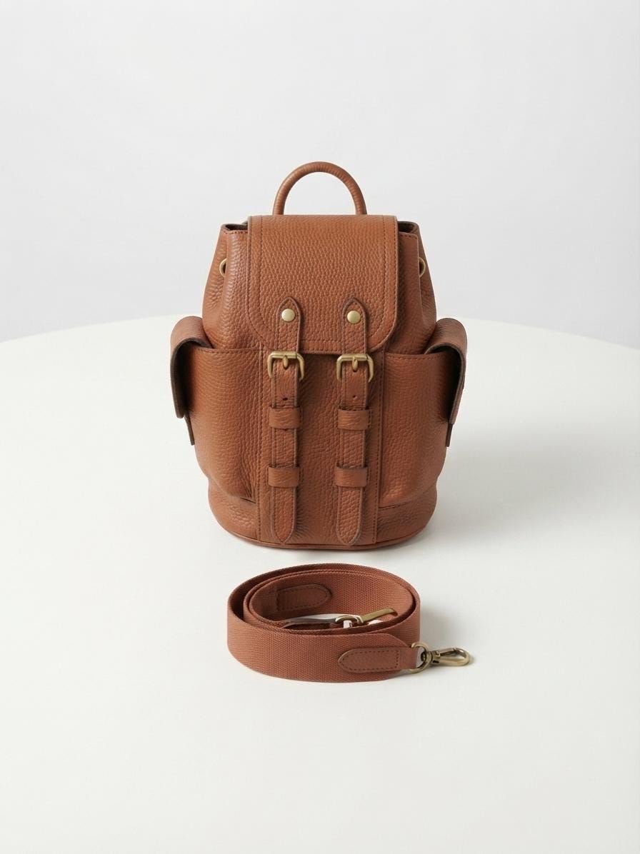 Leather Sling Backpack, Mini Travel Daypack, Hands-Free Purse, Compact Everyday Bag