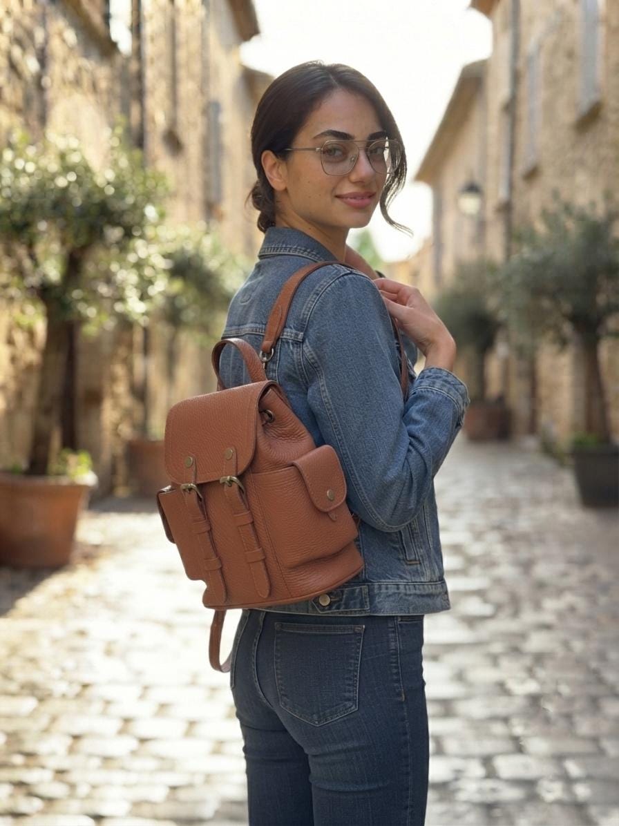 Leather Sling Backpack, Mini Travel Daypack, Hands-Free Purse, Compact Everyday Bag