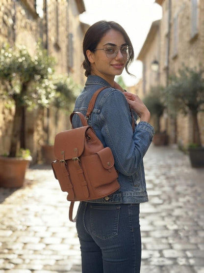 Leather Sling Backpack, Mini Travel Daypack, Hands-Free Purse, Compact Everyday Bag